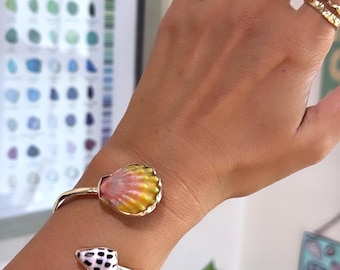 Hawaii Sunrise Shell With Hebrew Shell Twisted Cuff/14K Gold Filled Thicker Hammered Adjustable Cuff