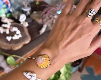 Hawaiian Sunrise Shell With Flea Cone Shell Twisted Cuff/14K Gold Filled Adjustable Cuff