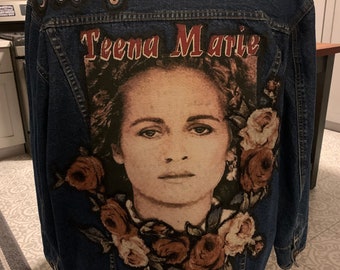 Custom engineer style denim jacket, ladies size Large (oversized style), Teena Marie, Lovergirl