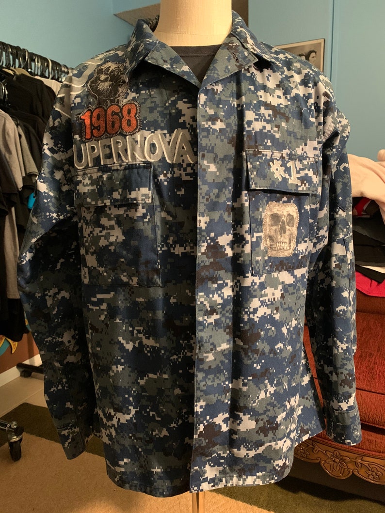 Custom authentic military jacket Navy camo mens size large Etsy