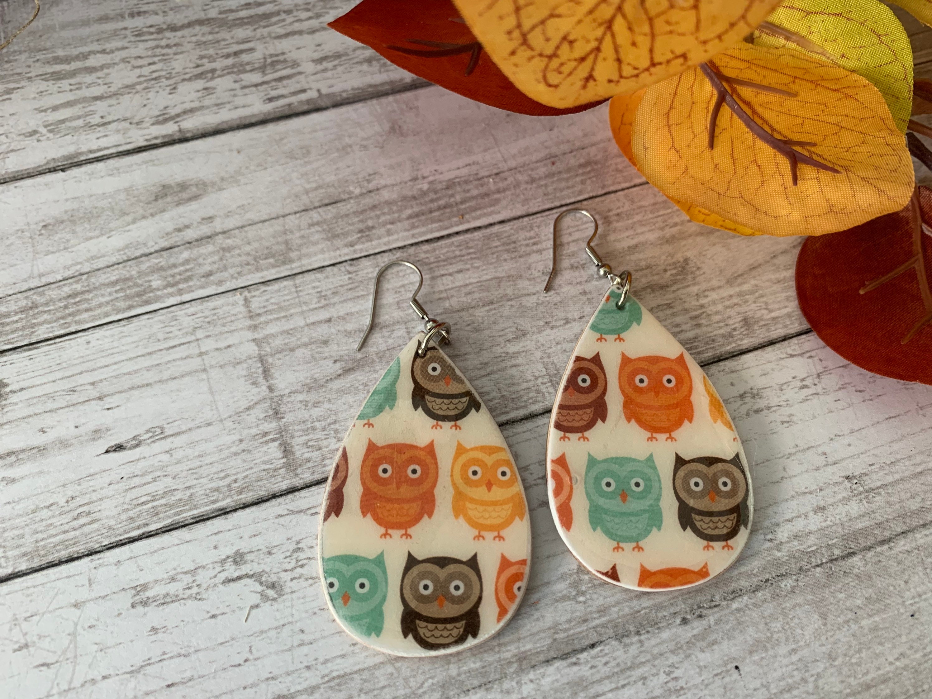 Cute Owl Earrings,  Fall Wood Dangles, Whimsical Autumn Accessory, Handmade Jewelry