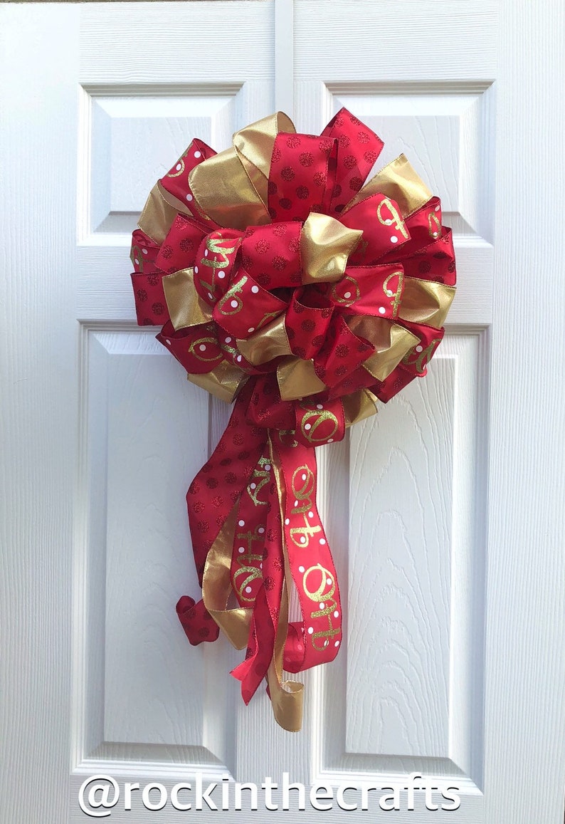 Door Hanger Big Bow Elegant Red Gold Christmas Wired Ribbon Tree Topper Bow Garland Bow Holiday Large Bow Mantel Bow Decorative Bow