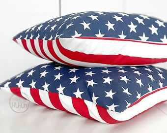 4th of July Reversible Pillow, American Flag Pillow Cover, Summer Pillow, Memorial Day Decor, Porch Pillow, Rustic Home Decor Pillow