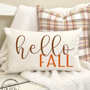 Fall Pillow, Hello Fall Pillow Cover, Lumbar Hello Fall, Lumbar Fall Pumpkin Pillow, Fall Pillow Cover, Fall Farmhouse Pillow, Fall Plaid
