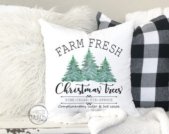 Christmas Pillow Cover, Farm Fresh Christmas Pillow Cover, Christmas Tree Farmhouse Pillow, Santa Pillow, Christmas Decor, Buffalo Check