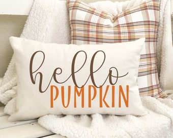 Fall Pillow, Hello Pumpkin Pillow Cover, Lumbar Hello Pumpkin Cover, Lumbar Fall Pumpkin Pillow, Fall Pillow Cover, Fall Farmhouse Pillow