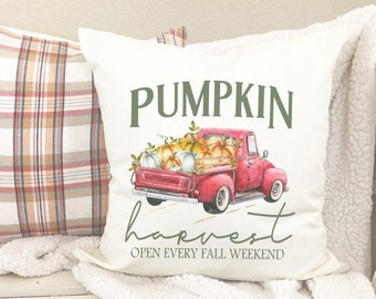 Fall Truck Pumpkin Pillow Cover, Blue Pumpkin Pillow Cover,Truck Pumpkin Pillow,Fall Pillow Cover, Farm Truck Pillow, Farmhouse Pillow Cover