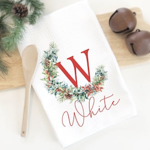 Christmas Monogram Tea Towel, Monogram Tea Towel, Personalized Tea Towel, Christmas Thank you Gift Tea Towel, Winter Wedding Gift