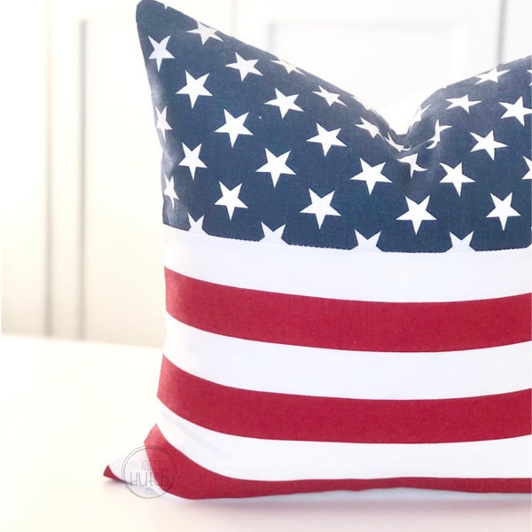 4th of July Pillow, American Flag Pillow Cover, Farmhouse Pillow, Summer Pillow, Memorial Day Decor, Porch Pillow, Rustic Home Decor Pillow