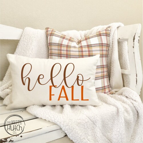 Fall Pillow, Hello Fall Pillow Cover, Lumbar Hello Fall, Lumbar Fall Pumpkin Pillow, Fall Pillow Cover, Fall Farmhouse Pillow, Fall Plaid