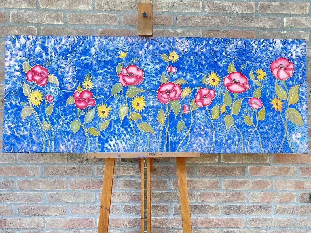 Hand Painted Silk Fabric Painting papaveri Rossi. Etsy UK