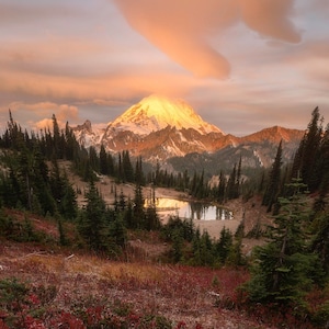 Mt Rainier Fall Colors Photo | Print, Metal, Canvas | Wall Art | Pacific Northwest Photography | Home Decor | Washington Nature, Tipsoo Lake