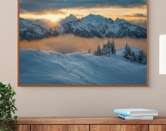 North Cascades Winter Photography, Washington Mountain Print