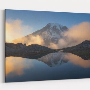 Mt Rainier, Washington Reflection Photo | Wall Art | Pacific Northwest Photography | Print, Metal, Canvas | Home Decor | Nature, Clouds, Fog