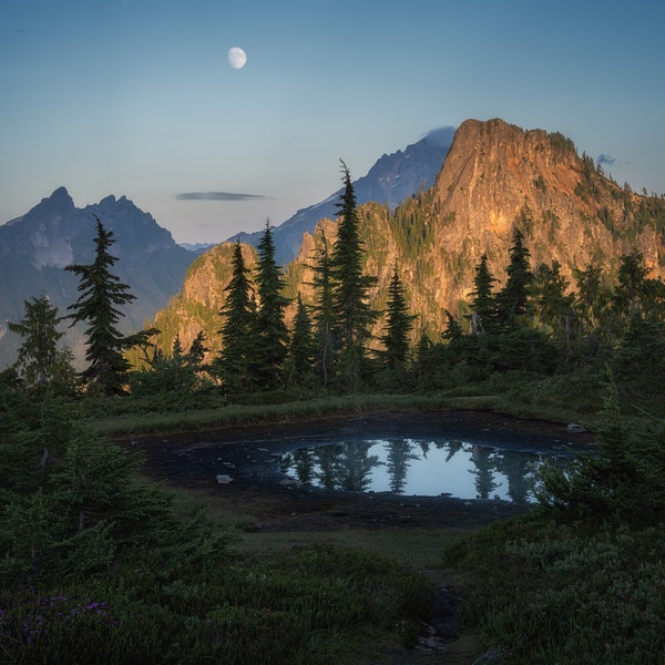 North Cascades Tarn Photo | Print, Metal, Canvas | Wall Art | Pacific Northwest Photography | Home Decor | Nature, Moon