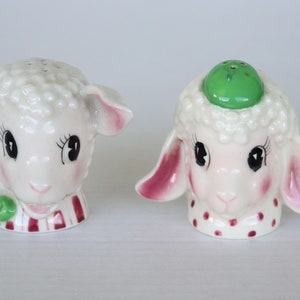 Vintage Anthropomorphic Easter Lamb Sheep Head Couple Salt & Pepper Shakers
