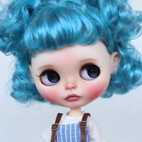 OOAK Custom Blythe Neo Artist Doll Aqua Blue Hair Girl