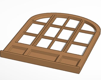 1/12 Scale Large Curved Top Warehouse Window 6in x 5in STL File for 3D Printing, Digital CNC and Laser Cutting Template, Industrial Window