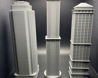 3D Printed City Building Miniatures: Gray Scale Models for Godzilla & DND