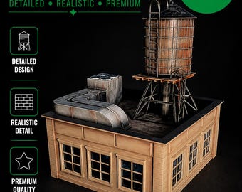 May include: A detailed 1/12 scale rooftop set featuring a water tower, vents, and building facade, designed for 15-18 cm figures. The image includes text that says "Detailed", "Realistic", and "Premium".