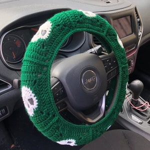 Forest Green and White Glow-In-The-Dark Skull Steering Wheel Cover (Custom Colors Available Upon Request!)
