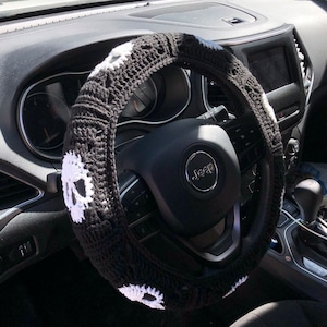 Black Glow-In-The-Dark Skull Steering Wheel Cover (Custom Colors Upon Request!)
