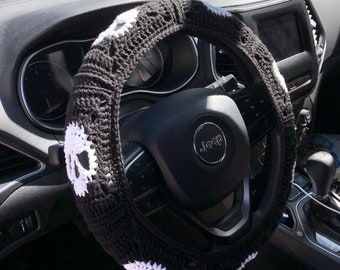 Black Glow-In-The-Dark Skull Steering Wheel Cover (Custom Colors Upon Request!)