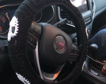 Black SPARKLY Glow-In-The-Dark Skull Steering Wheel Cover (Custom Colors Upon Request!)