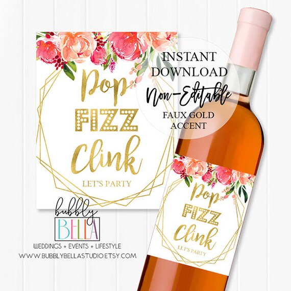 Bridal Shower Gift Wine Label Gold Wedding Labels Pop