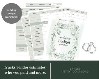 Wedding Budget Worksheets | Wedding Planning Worksheet | Wedding Planning Printable