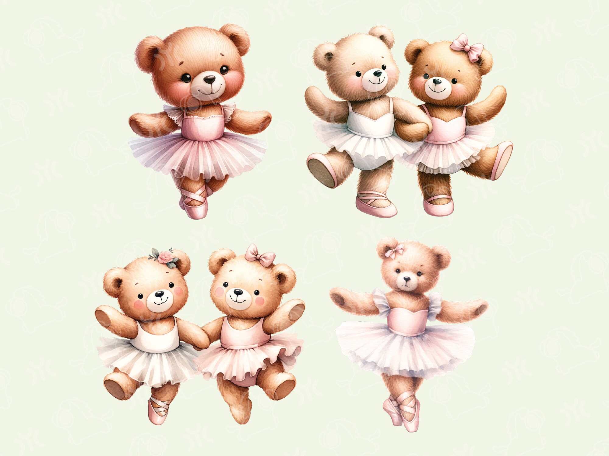 Ballerina Teddy Bear Clipart, Watercolor Clipart, Pink Ballet PNG ...