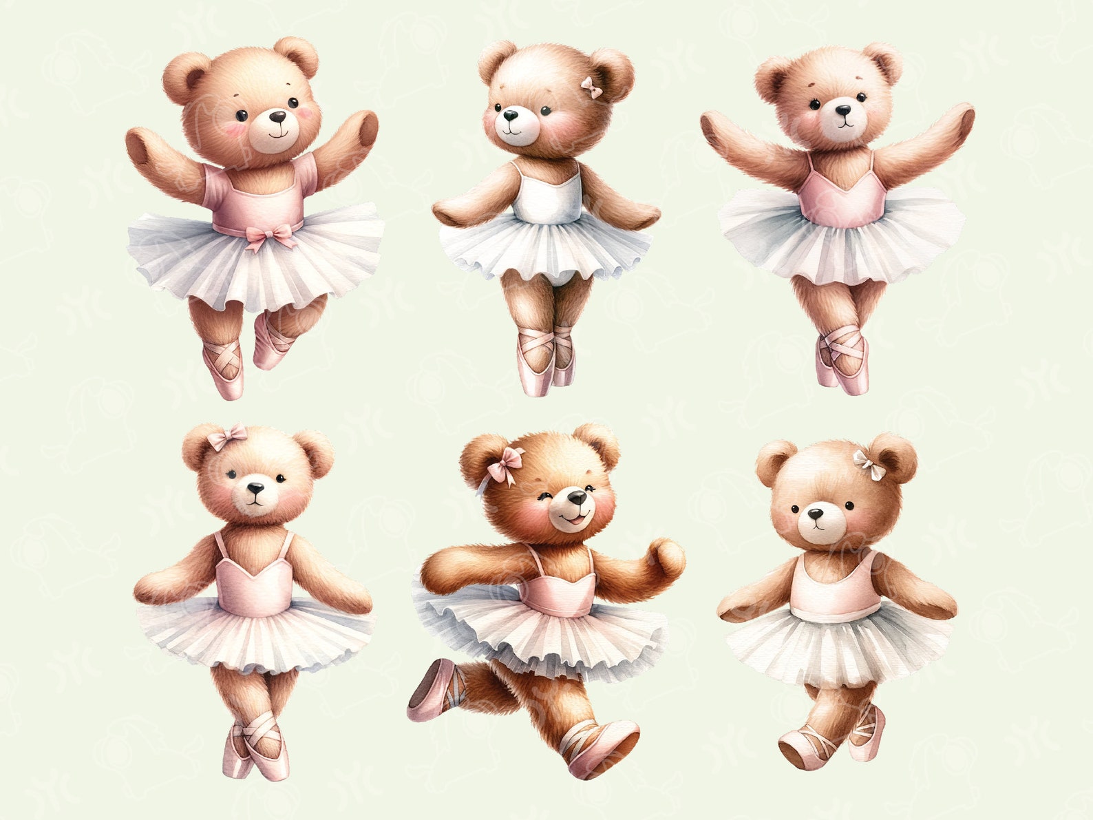 Ballerina Teddy Bear Clipart, Watercolor Clipart, Pink Ballet PNG ...