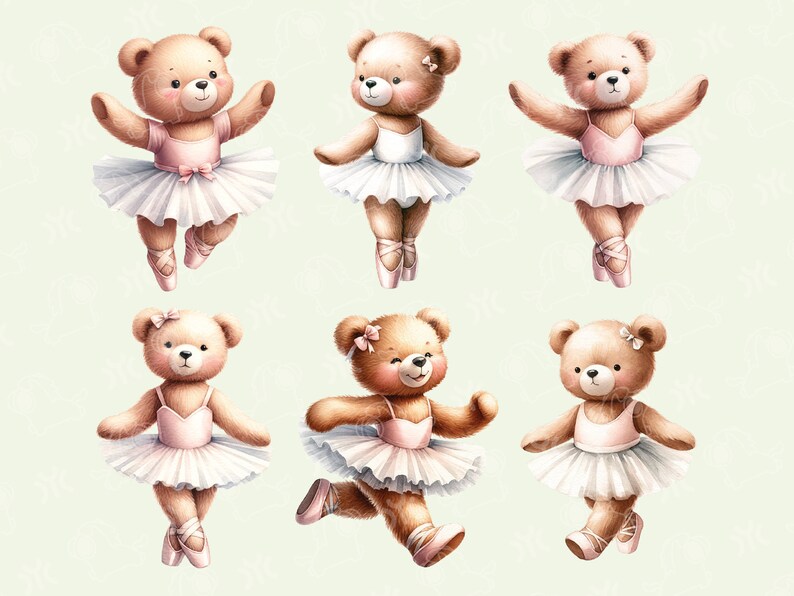 Ballerina Teddy Bear Clipart, Watercolor Clipart, Pink Ballet PNG ...