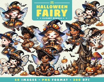 Halloween Fairy Clipart, 50 PNG Files, High-Resolution, Fairytale Clipart, Spooky Art for Scrapbooking, Invitations, Craft, Digital Download