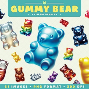 Gummy Bear Clipart, 31 PNG Files, High-Resolution, Sweet Candy PNG, Cute Candy Art for Scrapbooking, Invitations, CraftsDigital Download