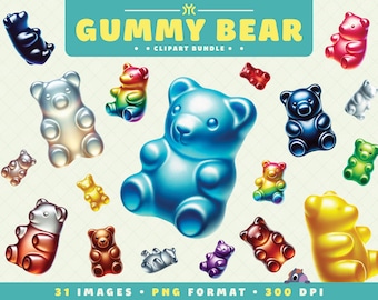 Gummy Bear Clipart, 31 PNG Files, High-Resolution, Sweet Candy PNG, Cute Candy Art for Scrapbooking, Invitations, CraftsDigital Download