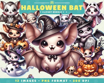 Halloween Bat Clipart, Digital PNG Files, High-Resolution, Spooky Art for Scrapbooking, Invitations, Crafts, Digital Download