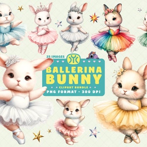 Ballerina Bunny Clipart, Watercolor Clipart, Pink Ballet PNG, Ballerina Clipart, Rabbit Clipart, Ballerina PNG, Bunny PNG, Nursery Decor