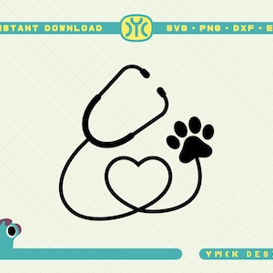 Stéthoscope vétérinaire SVG | Coeur stéthoscope svg | Svg vétérinaire | Empreinte de patte | Patte de chien | Patte de chat | Fichiers SVG pour Cricut