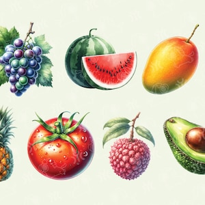 Watercolor Fruits Clipart, 40 High Quality Pngs, Watercolor Clipart ...