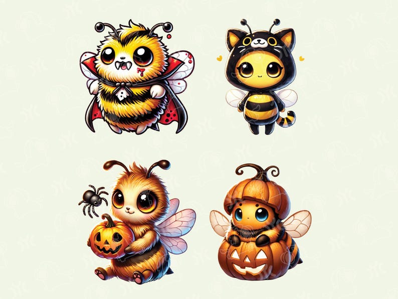 Cute Halloween Bee Clipart, 24 PNG Files, High-resolution, Spooky Cute ...