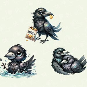 Cute Crow Clipart, 18 PNG Files, High-resolution, Black Birdpng ...