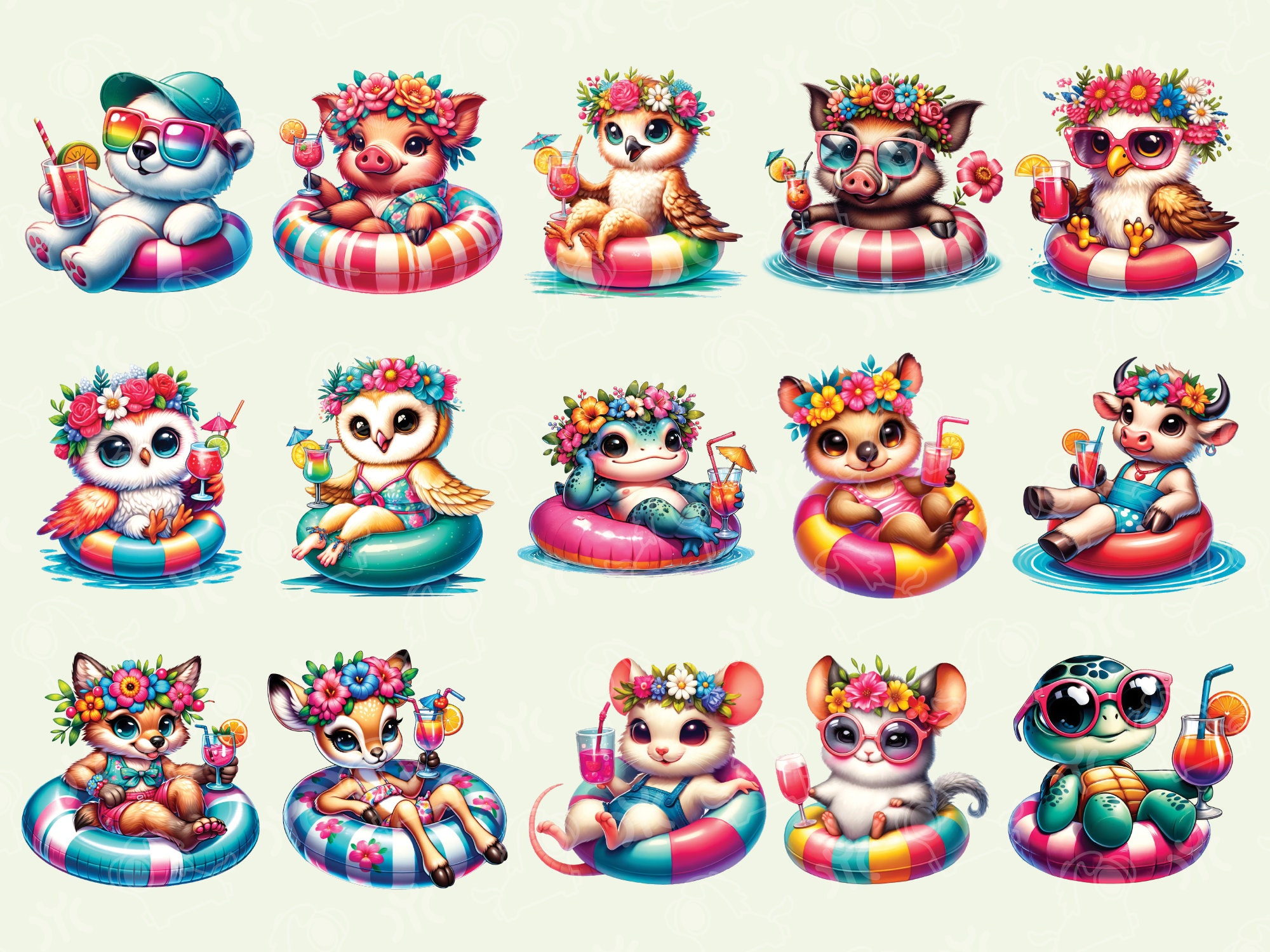 Floating Animals Clipart Bundle, Animals Clipart, Summer PNG, Beach ...