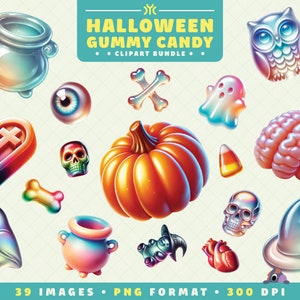 Clipart di caramelle gommose di Halloween, 39 file PNG, ad alta risoluzione, PNG di dolci, Arte spettrale per Scrapbooking, Inviti, Artigianato, Download digitale