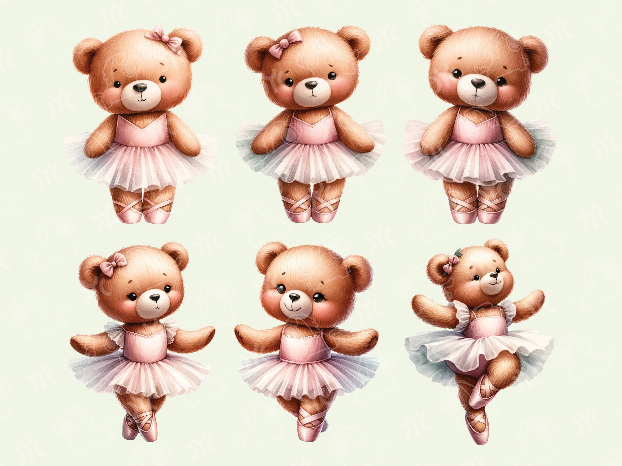 Ballerina Teddy Bear Clipart, Watercolor Clipart, Pink Ballet PNG ...
