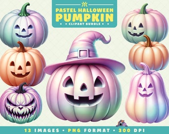 Pastel Halloween Pumpkin Clipart, 13 archivos PNG, Pastel Pumpkin PNG, Arte espeluznante para Scrapbooking, Invitaciones, Manualidades, Descarga digital