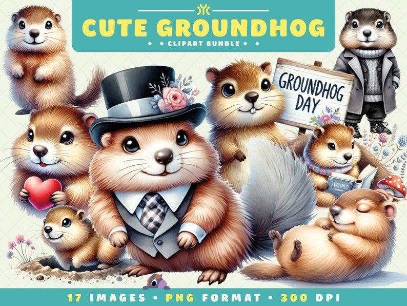 Cute Groundhog Clipart, 17 PNG Files, Groundhog Day, Adorable Wildlife ...