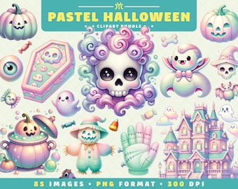 Pastel Halloween Clipart, 85 archivos PNG, Pastel Goth PNG, Arte espeluznante para Scrapbooking, Invitaciones, Manualidades, Descarga digital