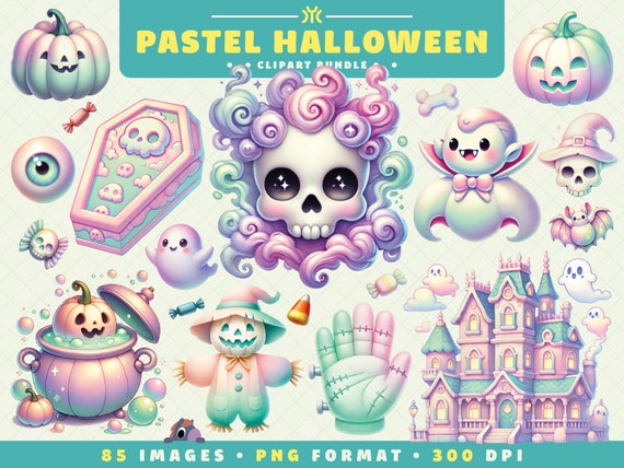 Pastel Halloween Clipart, 85 PNG Files, Pastel Goth PNG, Spooky Art for Scrapbooking, Invitations, Crafts, Digital Download
