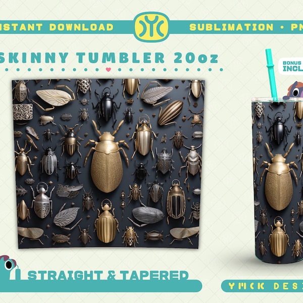3D Golden Beetle 20oz Skinny Tumbler Sublimation Design | Beetle Sublimation | 3d Beetle PNG | 3D Sublimation | Tumbler PNG | Tumbler Wrap